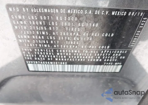 2019 Volkswagen Tiguan 2.0T Se/2.0T Sel/2.0T Sel R-Line/2.0T Sel R-Line Black from USA, damaged, VIN 3VV2B7AX5KM201062